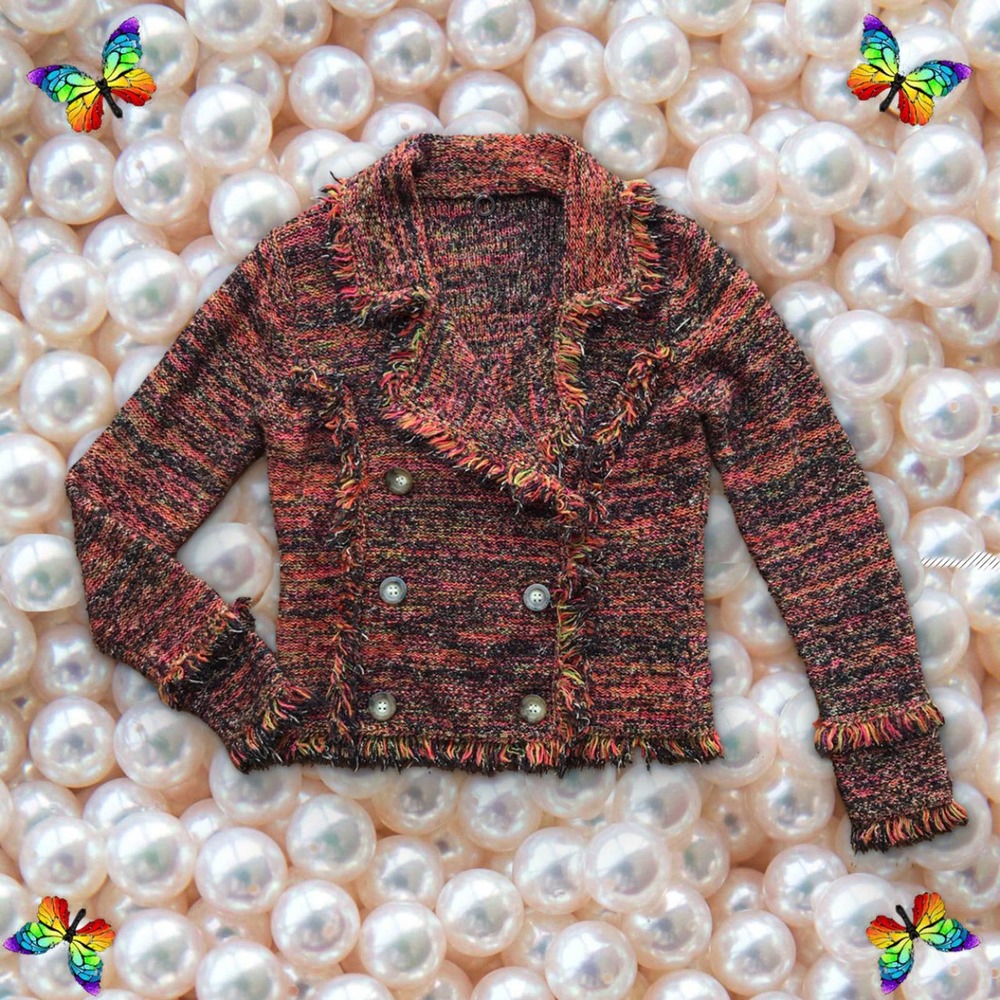 Multi-Color Woven Knit Fringe Blazer Sz Small